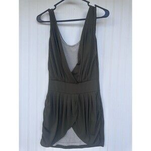 Derek Heart Women’s Small Sleeveless Tunic Olive Green Striped V Neck Top